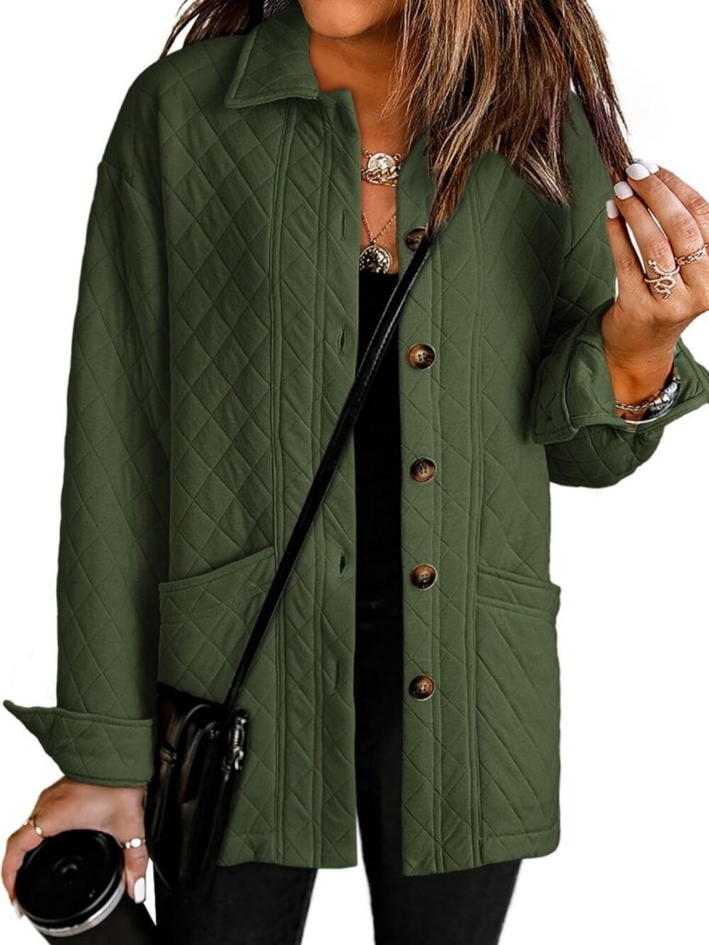 Lightweight Quilted Jacket for Women | Casual Button Down Coat with Pockets